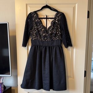 Eliza J Black and Cream Lace Midi Dress